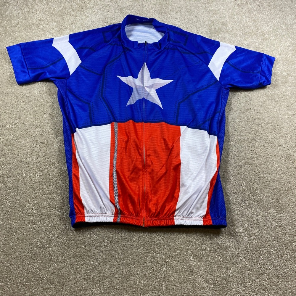 Unbranded Cycling Jersey Men 3XL Blue Captain America Superhero Full Zip Short